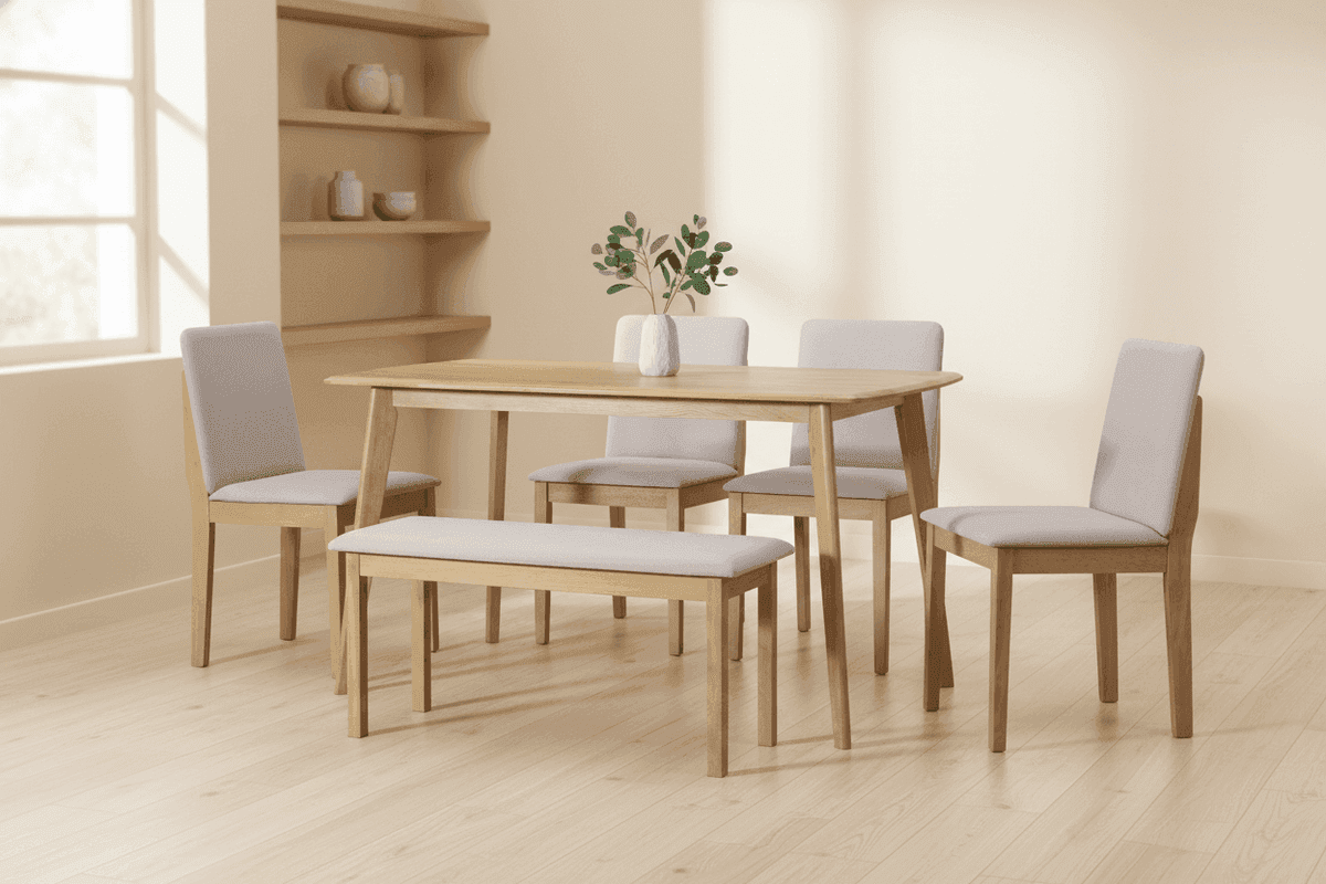 Taza 1+4+Bench Wooden Dining Set